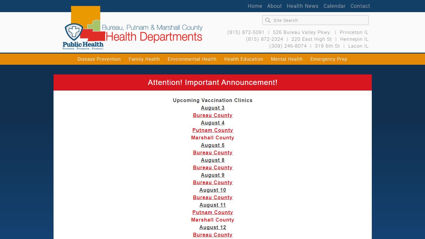 Bureau, Putnam and Marshall County Health Departments